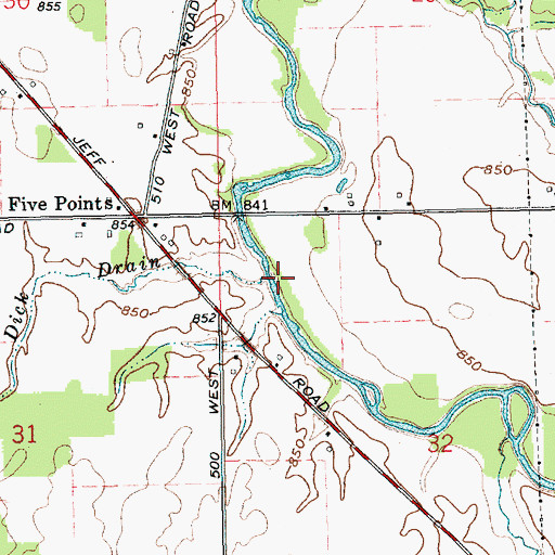 Topographic Map of Dick Drain, IN