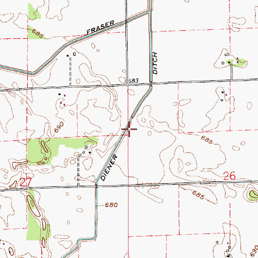 Topographic Map of Diener Ditch, IN