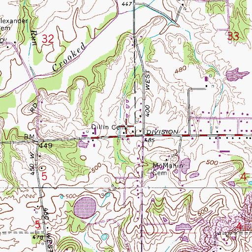 Topographic Map of Dillin Cemetery, IN