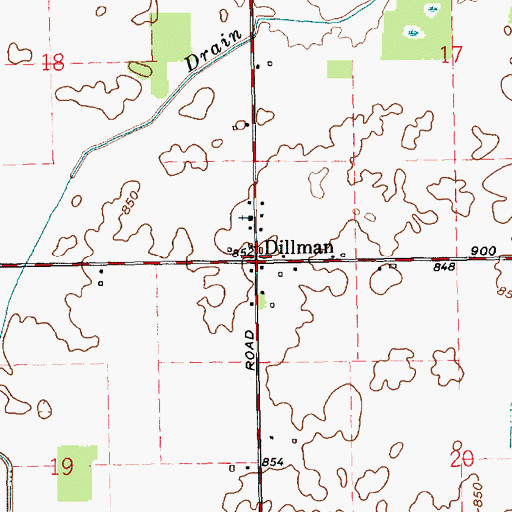 Topographic Map of Dillman, IN