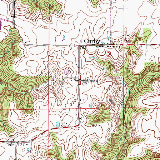 Topographic Map of Dillman Church, IN