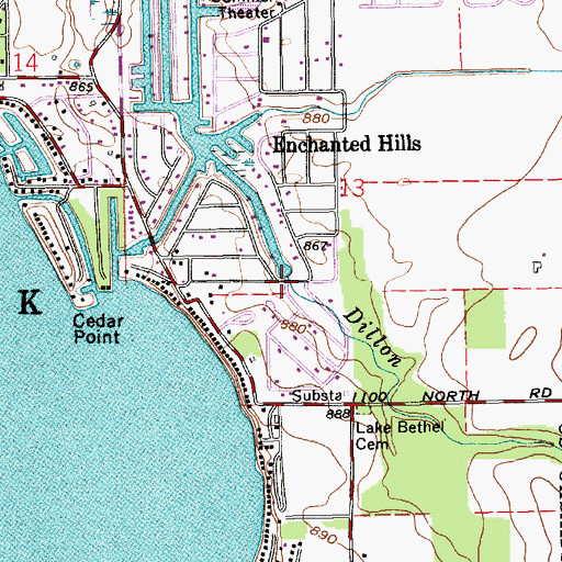 Topographic Map of Dillon Creek, IN