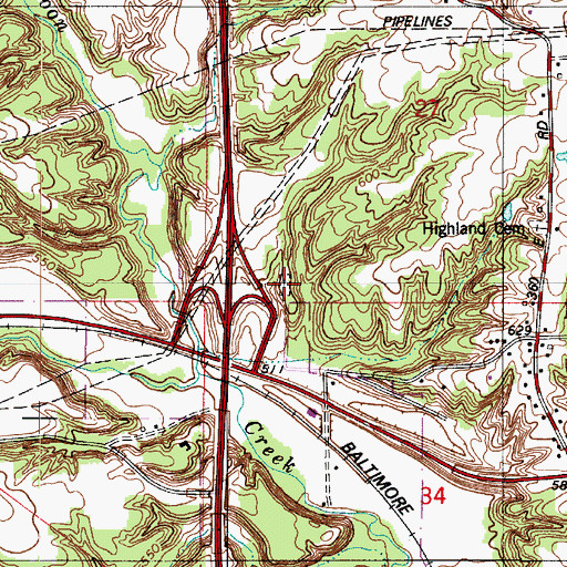 Topographic Map of Trowbridge Cemetery, IN