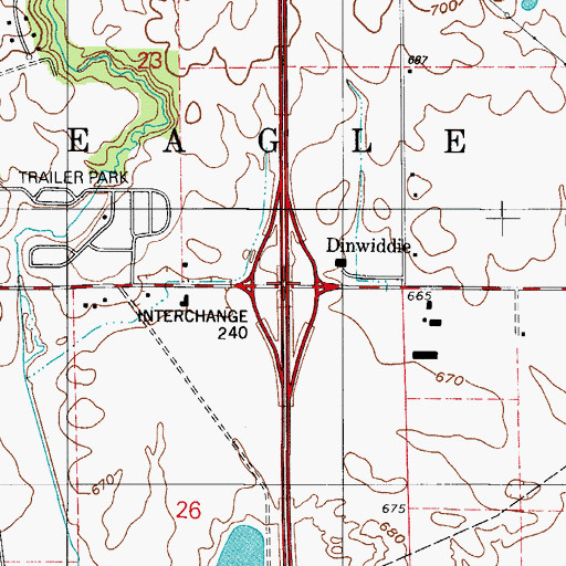 Topographic Map of Dinwiddie, IN