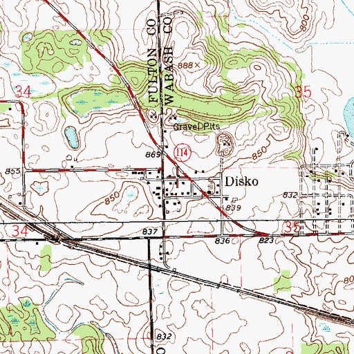 Topographic Map of Disko, IN
