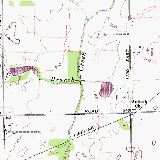 Topographic Map of Dixon Branch, IN