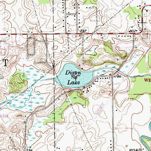 Topographic Map of Dixon Lake, IN