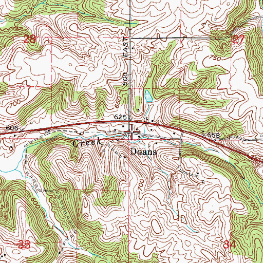 Topographic Map of Doans, IN