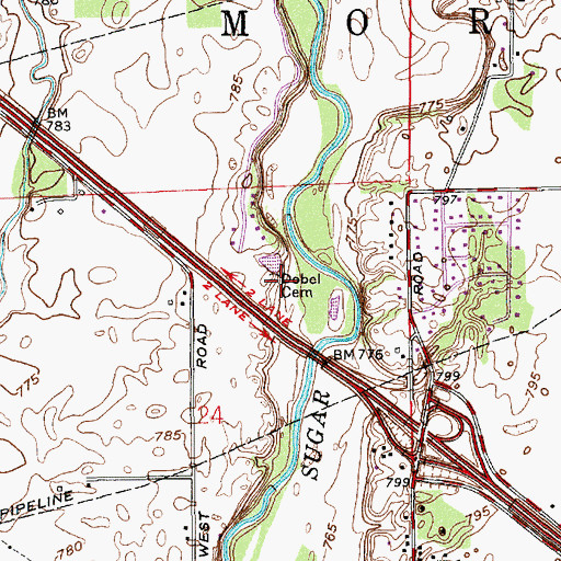 Topographic Map of Dobel Cemetery, IN