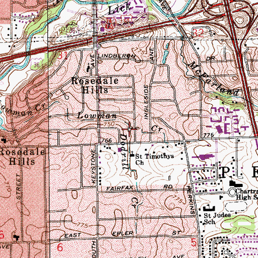 Topographic Map of Dodrill Creek, IN