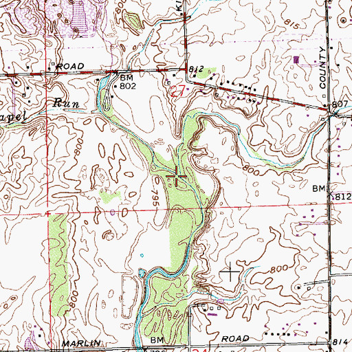 Topographic Map of Doe Creek, IN