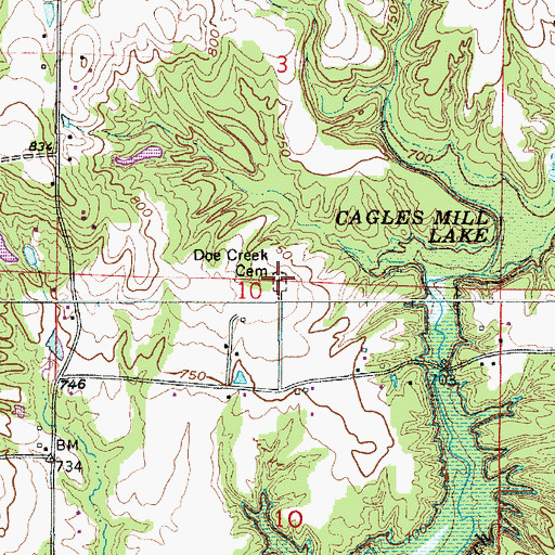 Topographic Map of Doe Creek Cemetery, IN