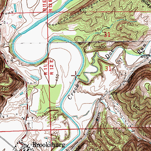 Topographic Map of Doe Run, IN