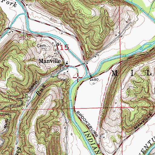 Topographic Map of Dog Run, IN