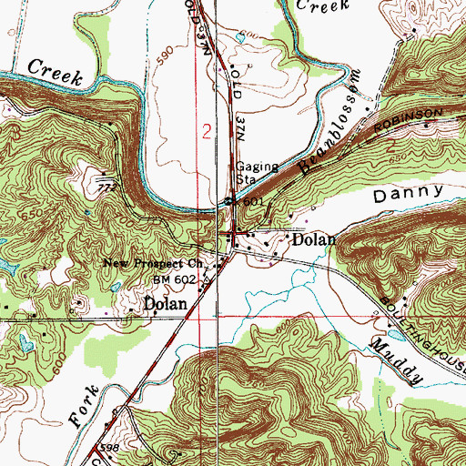 Topographic Map of Dolan, IN