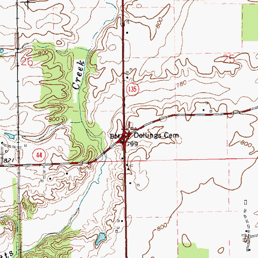 Topographic Map of Dollings Cemetery, IN