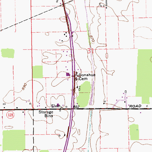 Topographic Map of Donahoo Cemetery, IN