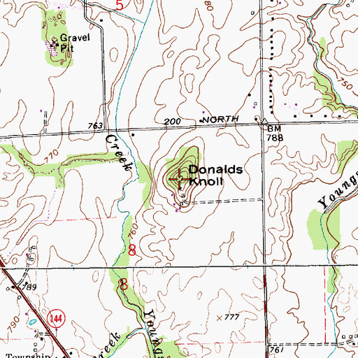 Topographic Map of Donalds Knoll, IN