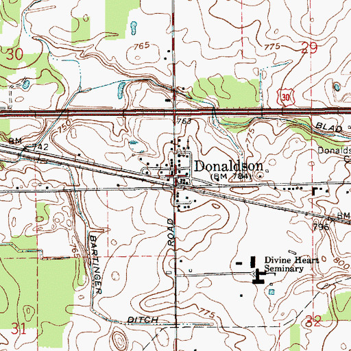 Topographic Map of Donaldson, IN