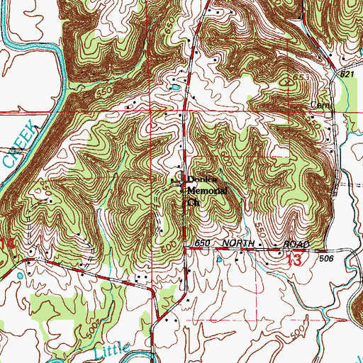 Topographic Map of Donica Memorial Church, IN