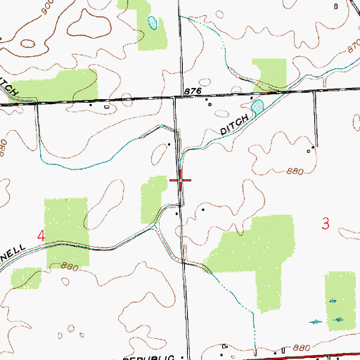 Topographic Map of Donnell Ditch, IN