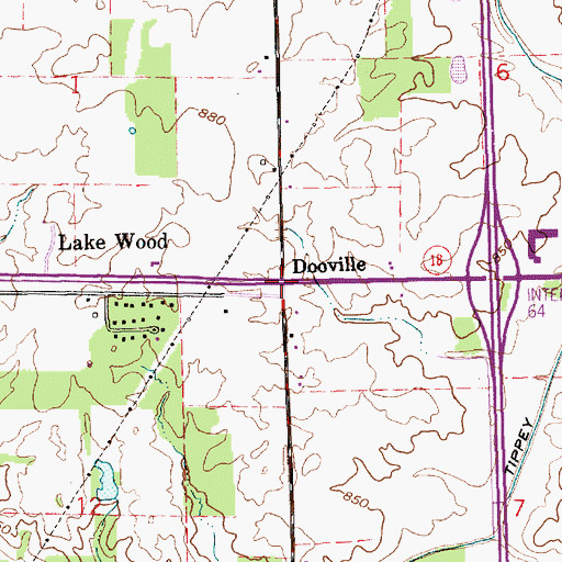 Topographic Map of Dooville, IN