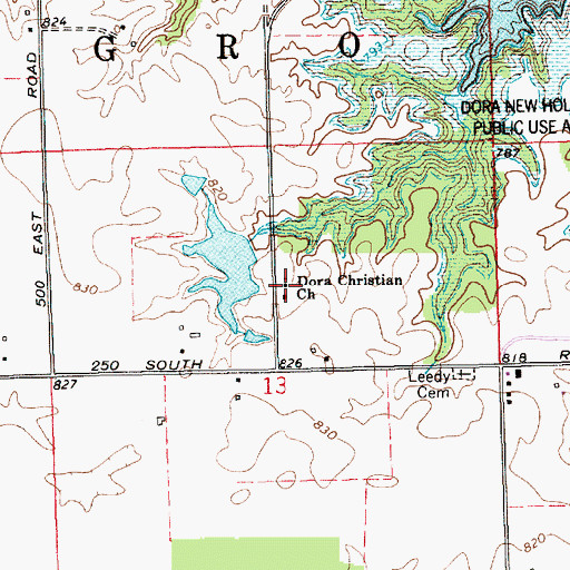Topographic Map of Dora Christian Church, IN