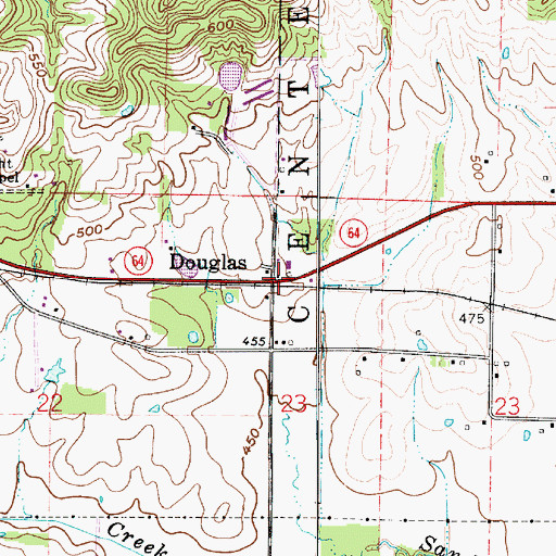Topographic Map of Douglas, IN