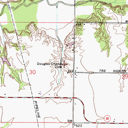 Topographic Map of Douglas Chapel Cemetery, IN