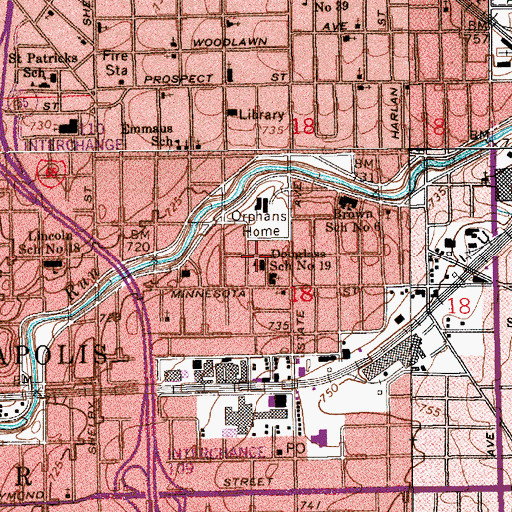 Topographic Map of Frederick Douglass Elementary School, IN