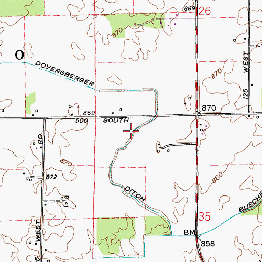 Topographic Map of Doversberger Ditch, IN