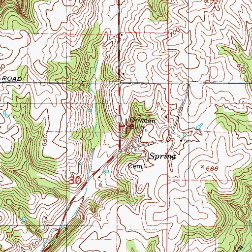 Topographic Map of Dowden Cemetery, IN