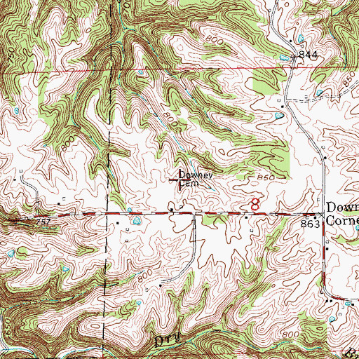 Topographic Map of Downey Cemetery, IN