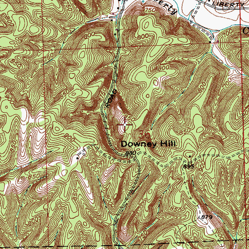 Topographic Map of Downey Hill, IN