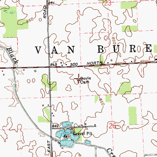 Topographic Map of Doyle Cemetery, IN