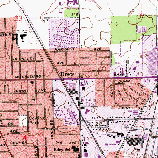 Topographic Map of Drew, IN