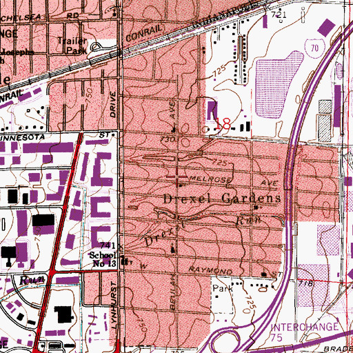 Topographic Map of Drexel Gardens, IN