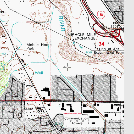 Topographic Map of KTKT-AM (Tucson), AZ