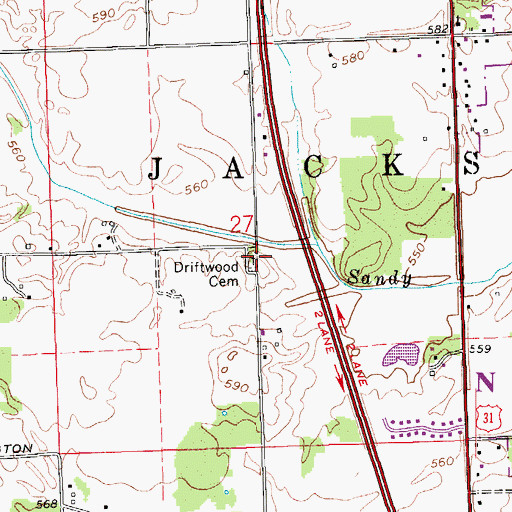 Topographic Map of Driftwood Cemetery, IN