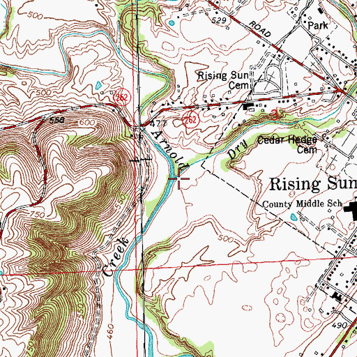 Topographic Map of Dry Brook, IN