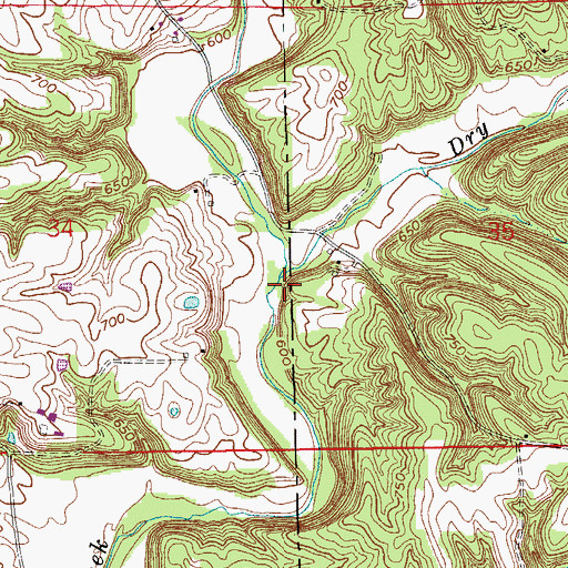 Topographic Map of Dry Creek, IN