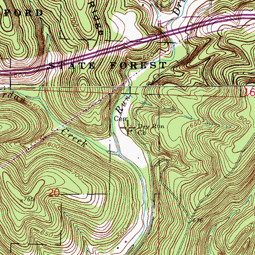 Topographic Map of Dry Run Church, IN