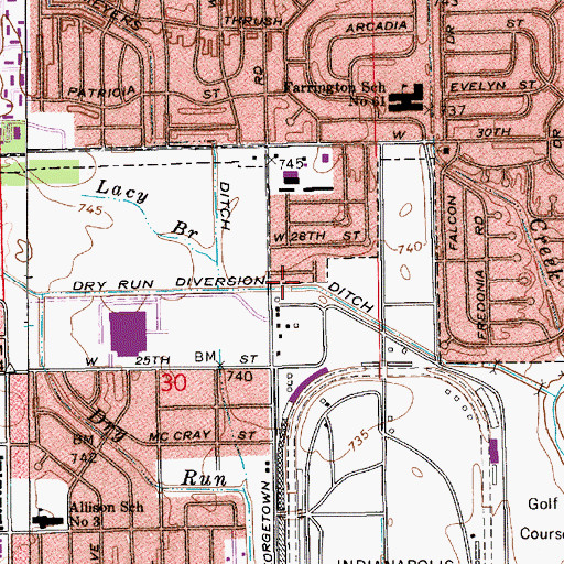 Topographic Map of Dry Run Diverson Ditch, IN