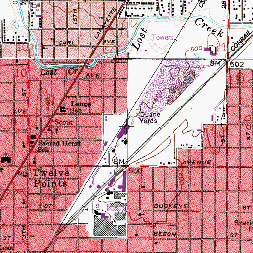 Topographic Map of Duane Yards, IN