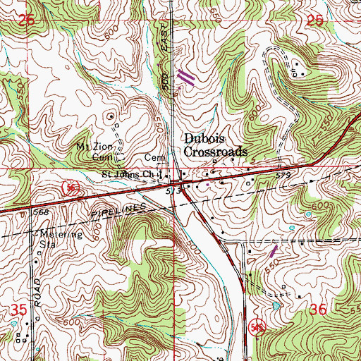 Topographic Map of Dubois Crossroads, IN