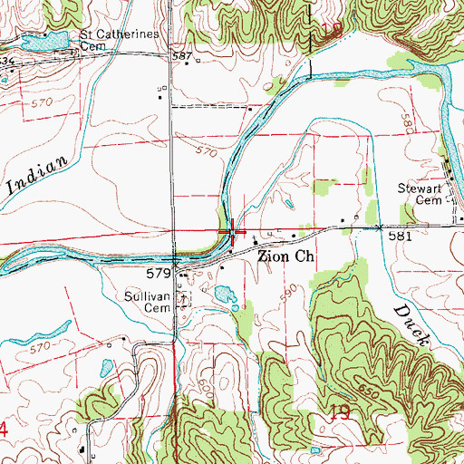 Topographic Map of Duck Branch, IN