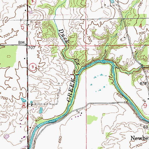 Topographic Map of Duck Creek, IN