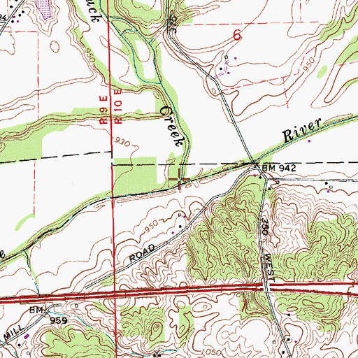 Topographic Map of Duck Creek, IN