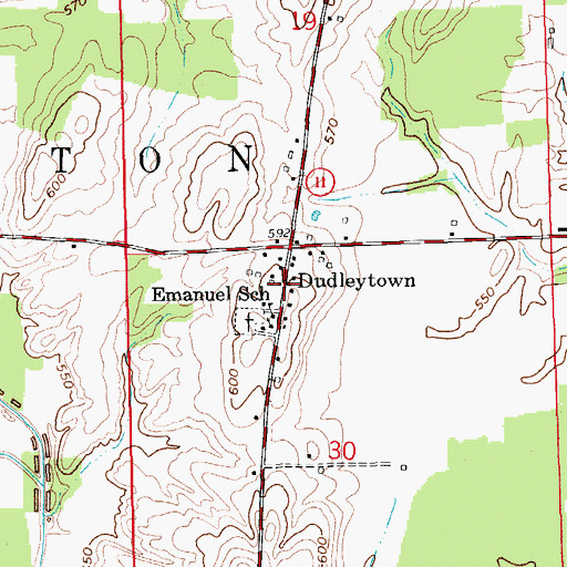 Topographic Map of Dudleytown, IN