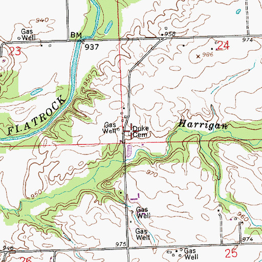 Topographic Map of Duke Cemetery, IN